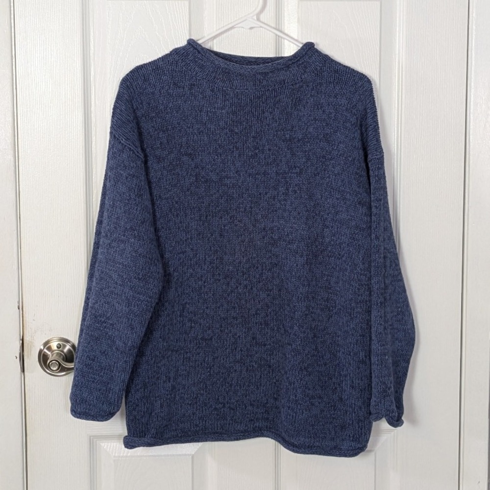 Vintage Anne Klein Knit Ramie/Cotton Roll Neck Pullover Sweater Blue Size‎ S
